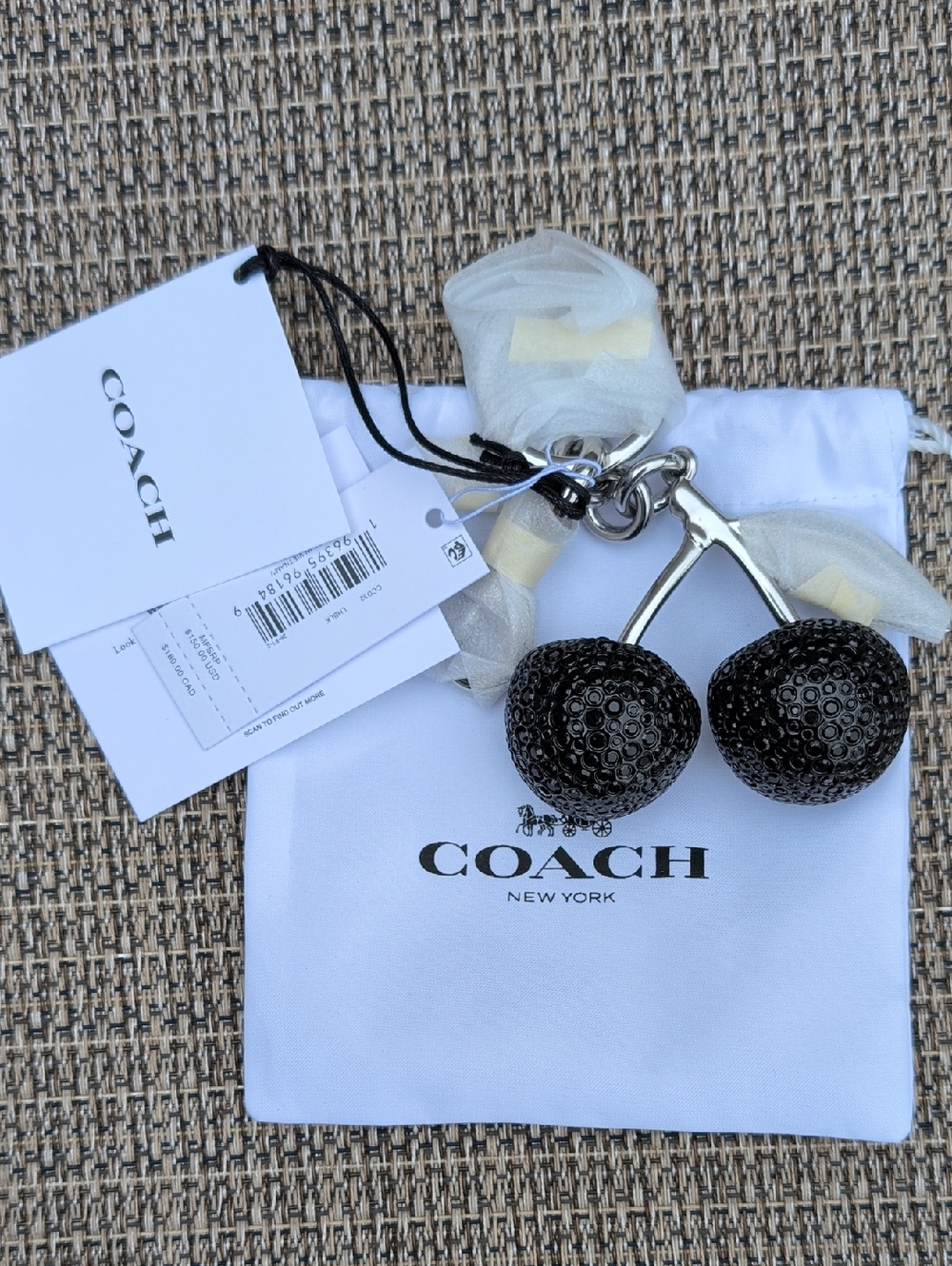 Coach Large Black Crystal Cherry Bag Charm NWT